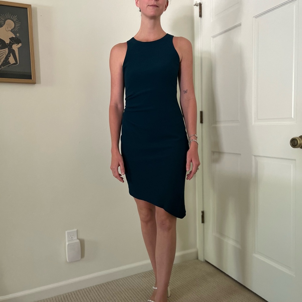 Blue Asymmetrical Halter Cocktail Dress